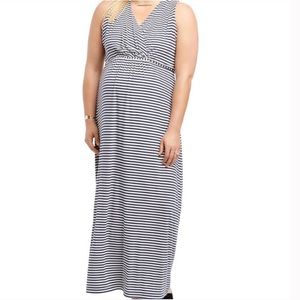 Motherhood Maternity Cross Front Maxi Dress 2X Plus Navy Stripe